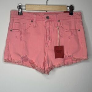 NWT Mossimo High Rise salmon Pink Short Shorts Womens Size 10 Denim Raw Hem